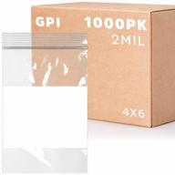 gpi 2 mil thick clear poly zip bags - case of 1,000 reclosable baggies with resealable zipper top for storage, packaging, and shipping, 4" x 6" with write-on white block - strong and durable logo