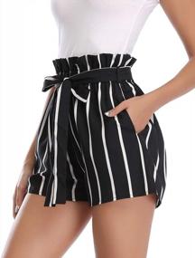 img 3 attached to PEIQI Women'S High Waisted Shorts Striped Ruffle Elastic Waist Summer Beach Short With Pockets Belt