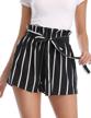 peiqi women's high waisted shorts striped ruffle elastic waist summer beach short with pockets belt logo
