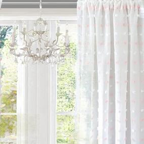 img 2 attached to DriftAway Lily White Voile Sheer Window Curtains For Kids Nursery Room Embroidered With Pom Pom Rod Pocket 2 Panels Each Size 52 Inch By 84 Inch Soft Pink
