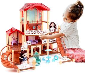img 4 attached to 3-этажный кукольный домик DeAO с 2 куклами и мебелью - идеальный набор для ролевых игр для детей!