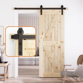 img 4 attached to Black Barn Door Hardware Kit - SKYSEN 5.5FT Single Sliding Track, 1/4" Thick Material, Smooth & Quiet, Easy To Install - Available In 4FT-13FT Lengths - J Shape Design