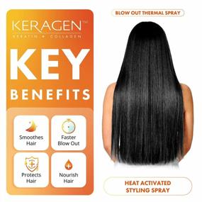 img 2 attached to Термозащитный спрей для волос - Keragen 8 унций - идеально подходит для сушки феном и термической укладки всех типов волос, придает блеск, гладкость и гладкость