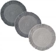 set of 3 mulan gray cotton pot holders for kitchen, ideal for hot dishes, pots, and pans - 8.5 inches round, stylish trivets or hot pads for wooden tables or modern farmhouse decor from folkulture logo