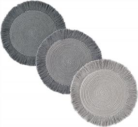 img 4 attached to Set Of 3 Mulan Gray Cotton Pot Holders For Kitchen, Ideal For Hot Dishes, Pots, And Pans - 8.5 Inches Round, Stylish Trivets Or Hot Pads For Wooden Tables Or Modern Farmhouse Decor From Folkulture