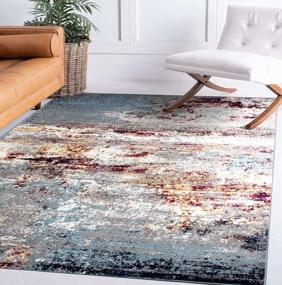 img 4 attached to Distressed Abstract Watercolor Area Rug 5' X 7', Multi-Color, By Rugshop