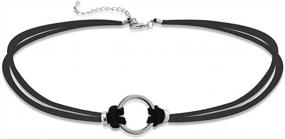 img 1 attached to Stylish Women'S Adjustable Choker Necklace With Zinc Open Circle Pendant & Multi-Layer Black Suede Leather