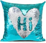 mocofo reversible flip sequins pillow cover: glittery teal mermaid fish design - silver color changing cushion covers for sofa 16x16 logo