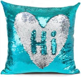 img 4 attached to MOCOFO Reversible Flip Sequins Pillow Cover: Glittery Teal Mermaid Fish Design - Silver Color Changing Cushion Covers For Sofa 16X16
