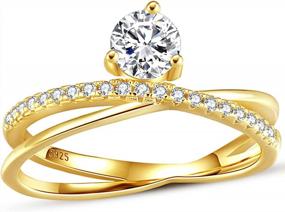 img 4 attached to Contemporary 18K Gold Vermeil Criss-Cross Double Band Engagement Ring With Pave X Design - Perfect As A Solitaire Or Promise Ring