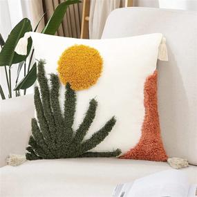img 4 attached to Merrycolor Boho Throw Pillow Covers 18X18 Tufted Decorative Pillow Covers With Tassels Abstract Sun Plant Leaf Pillow Cases Bohemian Cushion Covers For Couch Sofa Bed Home Decor(1 Pcs,Plant A)