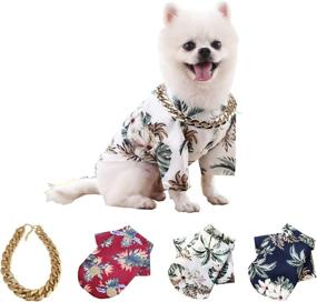 img 4 attached to 🌺 Hawaiian Dog Shirt Set: 3+1pcs Beach Pet Shirts with Tropical Prints for Small Dogs