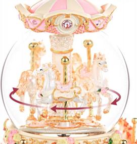 img 2 attached to 8-Horse Windup Musical Carousel Snow Globe Music Box With Light - Christmas Valentine Birthday Anniversary Gift For Daughter Wife Girl Kids Clockwork Play Canon