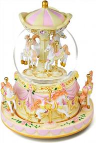 img 4 attached to 8-Horse Windup Musical Carousel Snow Globe Music Box With Light - Christmas Valentine Birthday Anniversary Gift For Daughter Wife Girl Kids Clockwork Play Canon