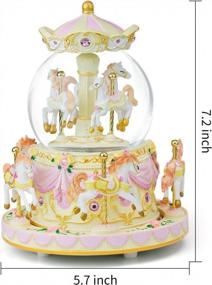 img 3 attached to 8-Horse Windup Musical Carousel Snow Globe Music Box With Light - Christmas Valentine Birthday Anniversary Gift For Daughter Wife Girl Kids Clockwork Play Canon