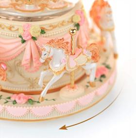 img 1 attached to 8-Horse Windup Musical Carousel Snow Globe Music Box With Light - Christmas Valentine Birthday Anniversary Gift For Daughter Wife Girl Kids Clockwork Play Canon