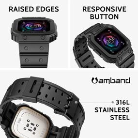 img 2 attached to Rugged Protective Case And Strap For Fitbit Versa And Sense - Men'S Black Sports Wristbands By AmBand