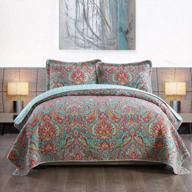 queen size travan 3-piece cotton bedspread quilt set with reversible floral patterned shams - oversized coverlet logo
