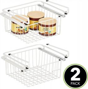 img 3 attached to Maximize Your Cabinet Space With MDesign'S Compact Hanging Pullout Drawer Basket - 2 Pack White Metal Wire Organizers For Kitchen, Pantry, And Cabinets