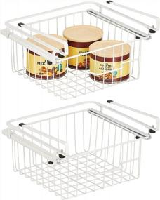 img 4 attached to Maximize Your Cabinet Space With MDesign'S Compact Hanging Pullout Drawer Basket - 2 Pack White Metal Wire Organizers For Kitchen, Pantry, And Cabinets