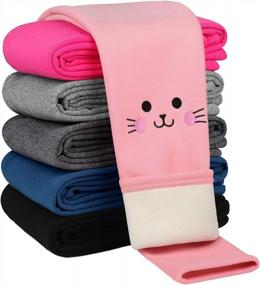 img 4 attached to Girls Winter Fleece Lined Leggings - Thick Warm Cotton Velvet Kitty Print Pants (1 Pack)