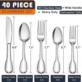 img 3 attached to 40-Piece Silverware Set, HaWare Stainless Steel Flatware Service For 8, Fancy Cutlery Tableware With Wide Handle, Includes Dinner Knives Forks Spoons, Mirror Polished Eating Utensils, Dishwasher Safe