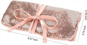 img 3 attached to Rose Gold Travel Jewelry Organizer Roll Bag With Aluminum Metal Mesh And Soft Silk Lining