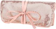 rose gold travel jewelry organizer roll bag with aluminum metal mesh and soft silk lining logo