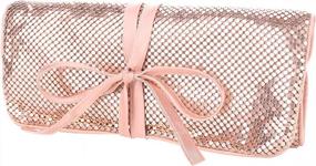 img 4 attached to Rose Gold Travel Jewelry Organizer Roll Bag With Aluminum Metal Mesh And Soft Silk Lining