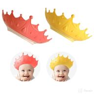 2-pack crown baby shower cap - adjustable hair washing guard bath shield visor hat for infants - eye and ear protection - waterproof soft silicone shampoo cap - shower cap for kids and toddlers - red+yellow логотип