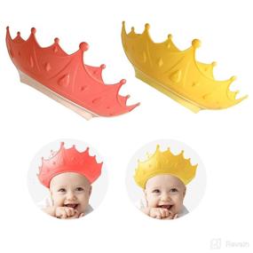 img 4 attached to 2-Pack Crown Baby Shower Cap - Adjustable Hair Washing Guard Bath Shield Visor Hat for Infants - Eye and Ear Protection - Waterproof Soft Silicone Shampoo Cap - Shower Cap for Kids and Toddlers - Red+Yellow