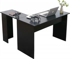 img 4 attached to Темно-коричневый 44X58 дюймов современный L-образный угловой компьютерный стол игровая письменная рабочая станция для домашнего офиса небольшое пространство