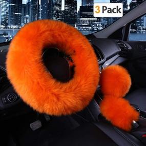 img 4 attached to Stay Stylish and Cozy with Younglingn Car Steering Wheel Cover Gear Shift Handbrake Fuzzy Cover 1 Set 3 Pcs Multi-colored - Winter Warm Pure Wool Fashion for Girl Women Ladies Universal Fit Most Car（orange）