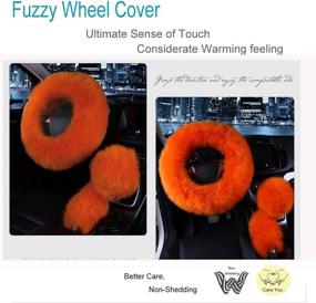 img 3 attached to Stay Stylish and Cozy with Younglingn Car Steering Wheel Cover Gear Shift Handbrake Fuzzy Cover 1 Set 3 Pcs Multi-colored - Winter Warm Pure Wool Fashion for Girl Women Ladies Universal Fit Most Car（orange）