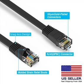 img 2 attached to 10 Foot Black Category 6 Flat Cord With Booted Ends, Unshielded And Twisted Pair For High-Speed Internet, 550MHZ, 32 AWG