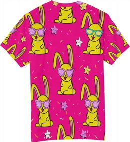 img 1 attached to Playful T-Shirt: Pink And Yellow Rabbit With Stars On Short Sleeved Crew-Neck Top