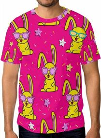 img 3 attached to Playful T-Shirt: Pink And Yellow Rabbit With Stars On Short Sleeved Crew-Neck Top