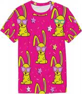 игривая футболка: розово-желтый кролик со звездами на топе с круглым вырезом с короткими рукавами логотип