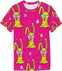 img 4 attached to Игривая футболка: розово-желтый кролик со звездами на топе с круглым вырезом с короткими рукавами