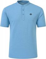 мужская рубашка поло из хлопка сухого кроя с дизайном henley без воротника - повседневная рабочая одежда с коротким рукавом для гольфа, синий логотип