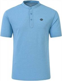 img 4 attached to Мужская рубашка поло из хлопка сухого кроя с дизайном Henley без воротника - повседневная рабочая одежда с коротким рукавом для гольфа, синий