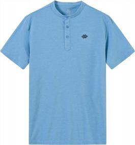 img 3 attached to Мужская рубашка поло из хлопка сухого кроя с дизайном Henley без воротника - повседневная рабочая одежда с коротким рукавом для гольфа, синий