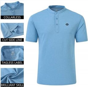 img 2 attached to Мужская рубашка поло из хлопка сухого кроя с дизайном Henley без воротника - повседневная рабочая одежда с коротким рукавом для гольфа, синий
