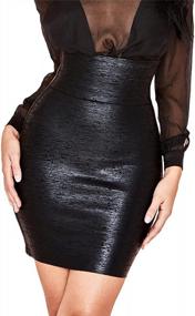 img 4 attached to HLBandage Elastic Leather High Waist Bodycon Mini Skirt