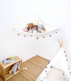 img 3 attached to Efficient Storage Solution: Mkono Stuffed Animal Toy Hammock with Macrame Design and Wooden Stars Decorations - White