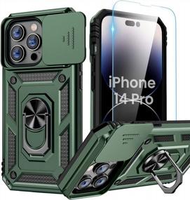 img 4 attached to Protective IPhone 14 Pro Case With Screen Protector - Camouflage Style Cover With Camera Slide, Ring Holder And Shockproof Bumper - Premium Accessories For IPhone 14 Pro In Alpine Green