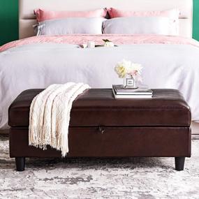 img 4 attached to HONBAY 45" Brown Leather Rectangular Storage Bench Ottoman With Hydraulic Rod