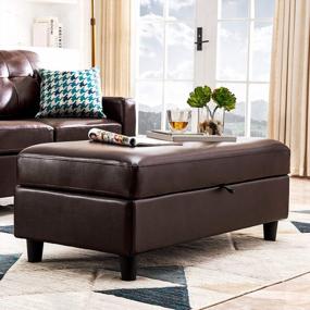 img 2 attached to HONBAY 45" Brown Leather Rectangular Storage Bench Ottoman With Hydraulic Rod