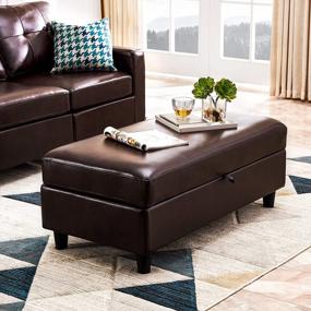 img 3 attached to HONBAY 45" Brown Leather Rectangular Storage Bench Ottoman With Hydraulic Rod