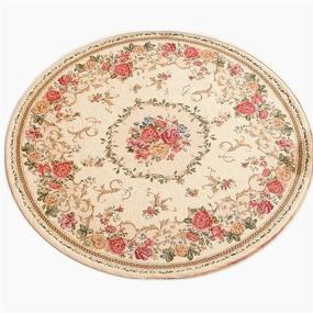 img 4 attached to Ukeler Rustic Floral Rose Area Rugs Vintage Traditional Round Accent Floor Rugs 100% Machine Washable Shabby Country Style Carpet For Bedroom, 4'X4'